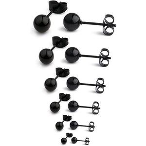 Stainless Steel Ball Stud Earrings Set, 20G, 6 Pairs